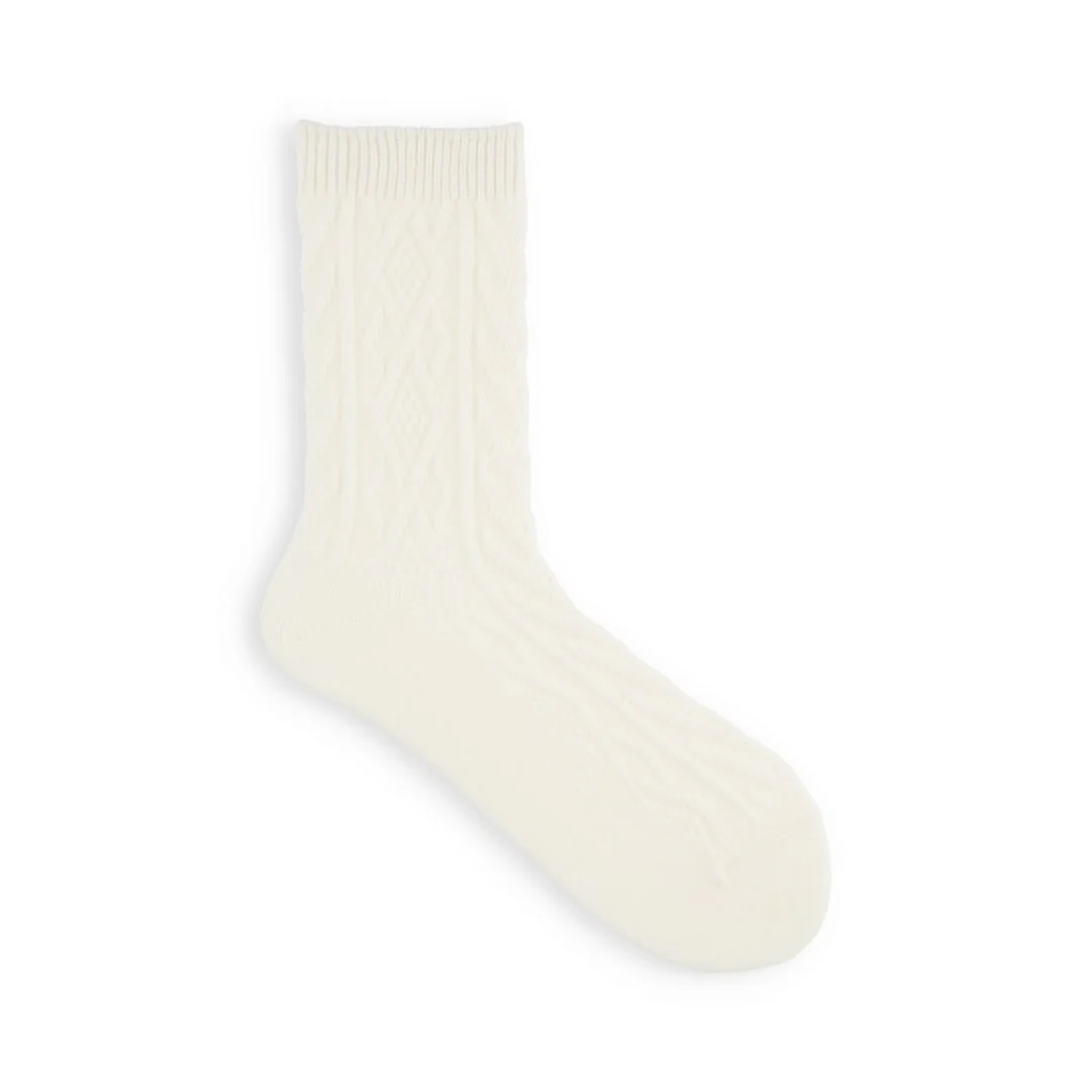 011141267 Wool Diamond Cable Crew Socks - Image 5