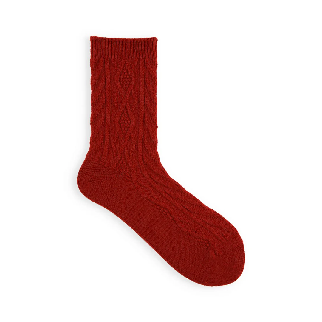 011141267 Wool Diamond Cable Crew Socks - Image 8