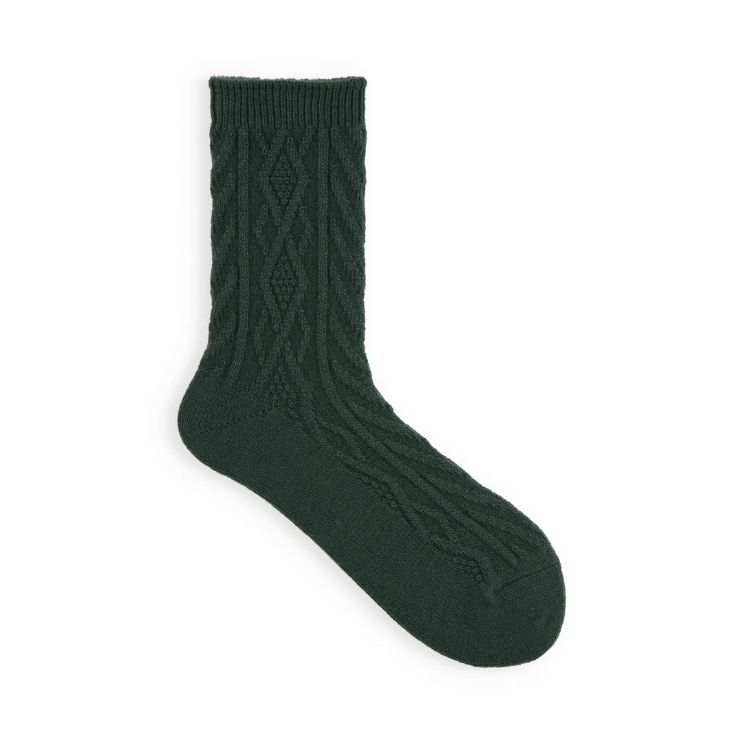 011141267 Wool Diamond Cable Crew Socks - Image 9