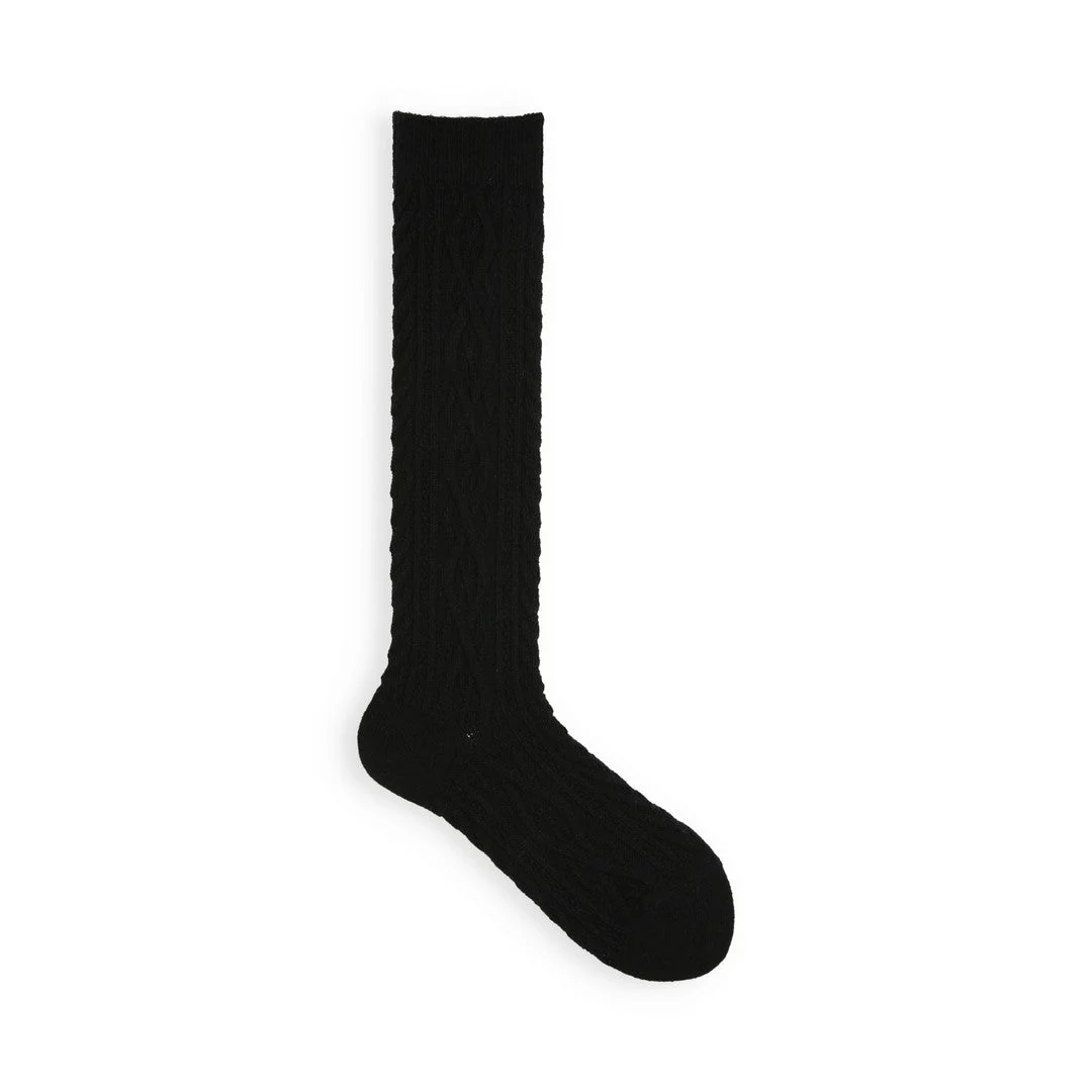 011170133 Wool Diamond Cable Knee High Socks - Image 4