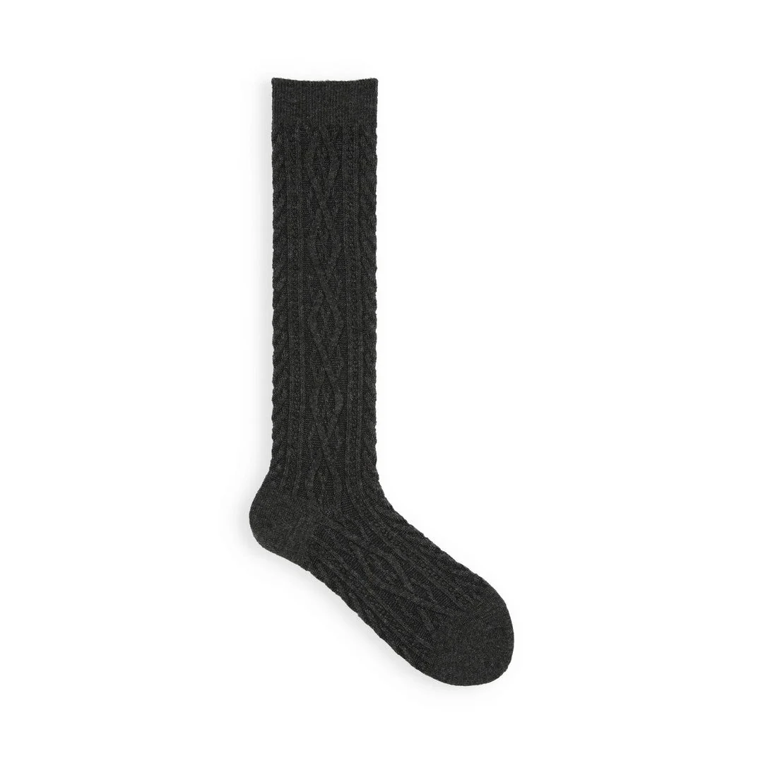 011170133 Wool Diamond Cable Knee High Socks - Image 5