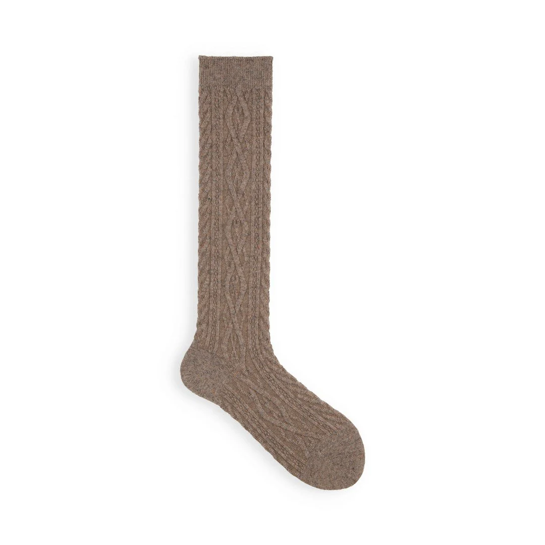 011170133 Wool Diamond Cable Knee High Socks - Image 6